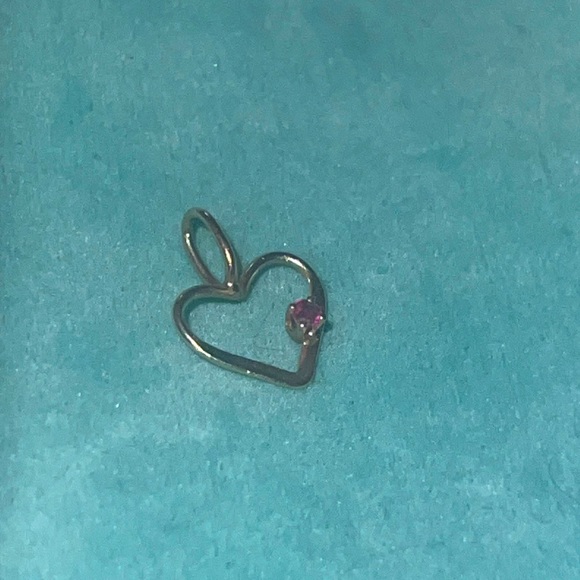 14k Yellow Gold Ruby Hollow Heart Shaped Pendant Charm - Picture 2 of 5